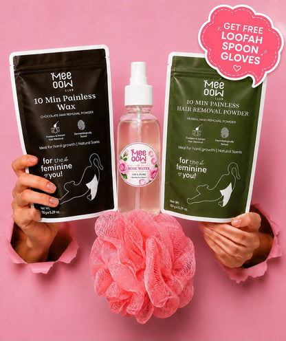 Duo Pack Mee Oow Club 10 Min Painless Hair Removal Powder – Rose & Chocolate 150g Each