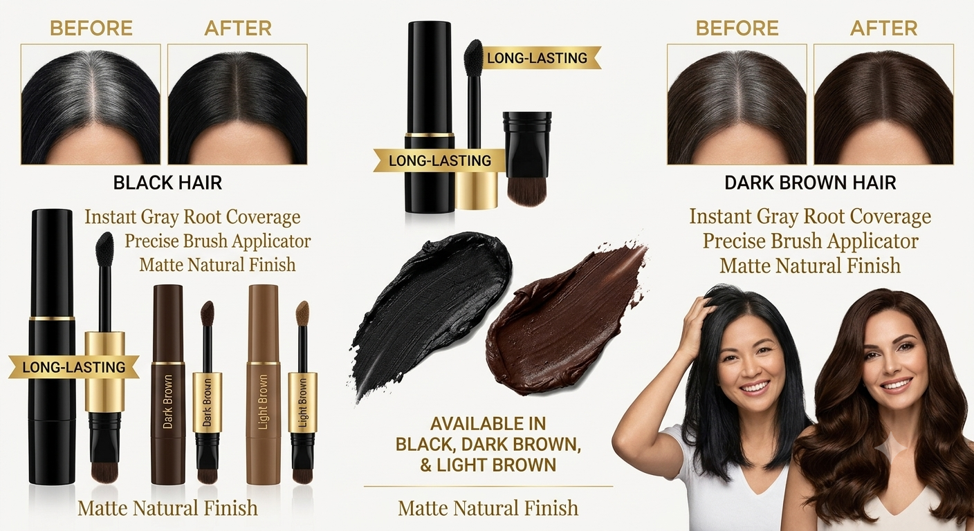 Instant Gray Root Touch Up Stick – Waterproof Hairline & Root Concealer (Dark Brown)