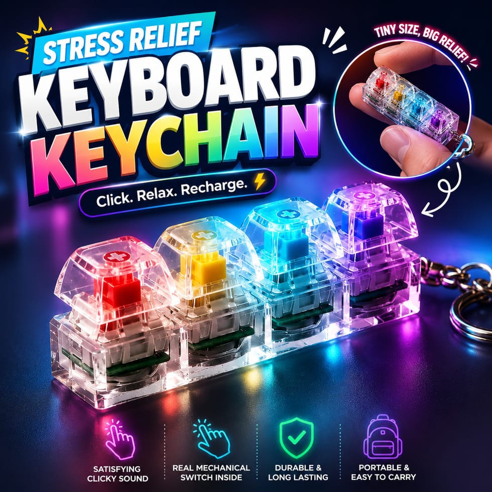 The Clicky Matrix: 4-Key Mechanical Switch Fidget Keychain (LED Light-Up)