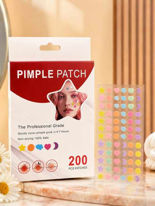 Professional Grade Hydrocolloid Pimple Patches (200-Count) - Multi-Shape Acne Healing Stickers